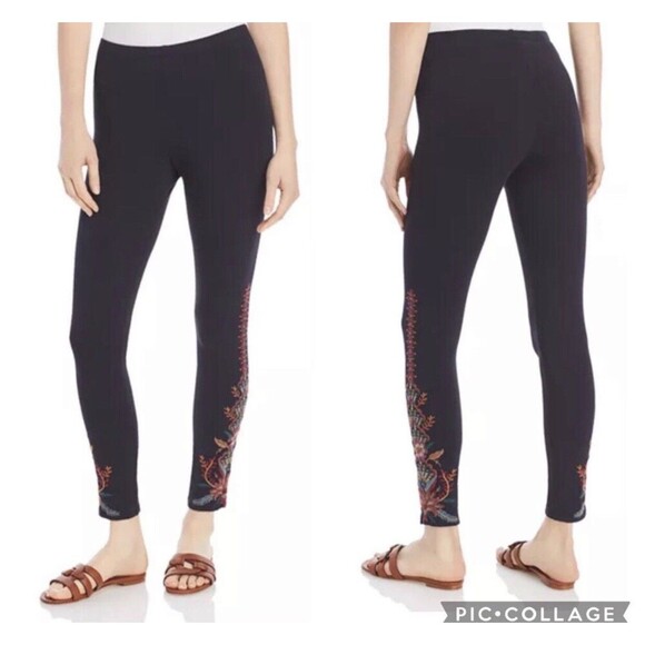 JW Los Angeles By Johnny Was Leggings Large Dark Gray Embroidered Sandra Pattern - Picture 1 of 12